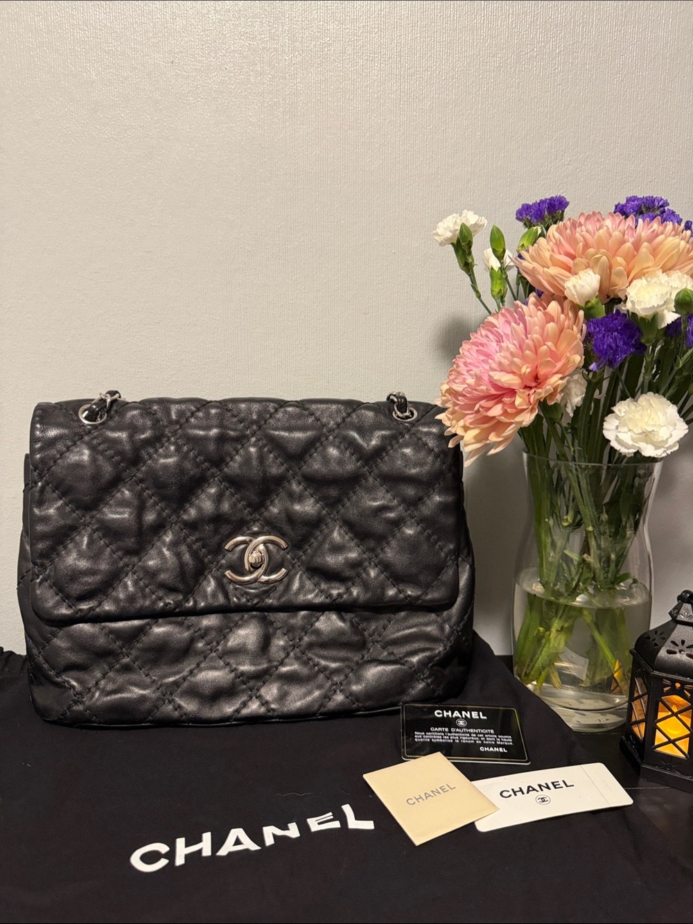 CHANEL Black Quilted Leather Large Bag with Silver-Tone CC